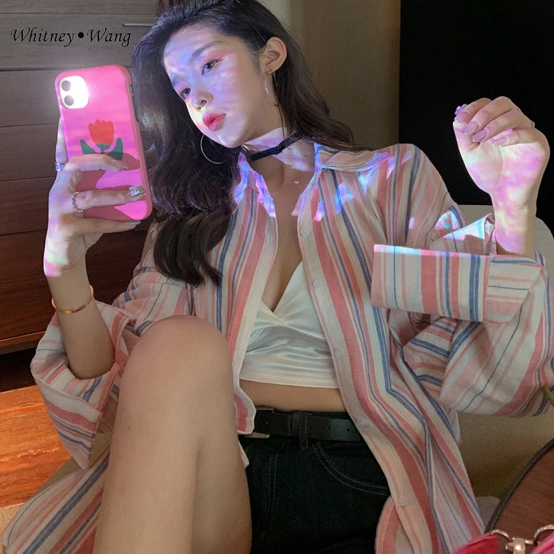 Женская блузка в полоску Корейском стиле|Рубашки| |