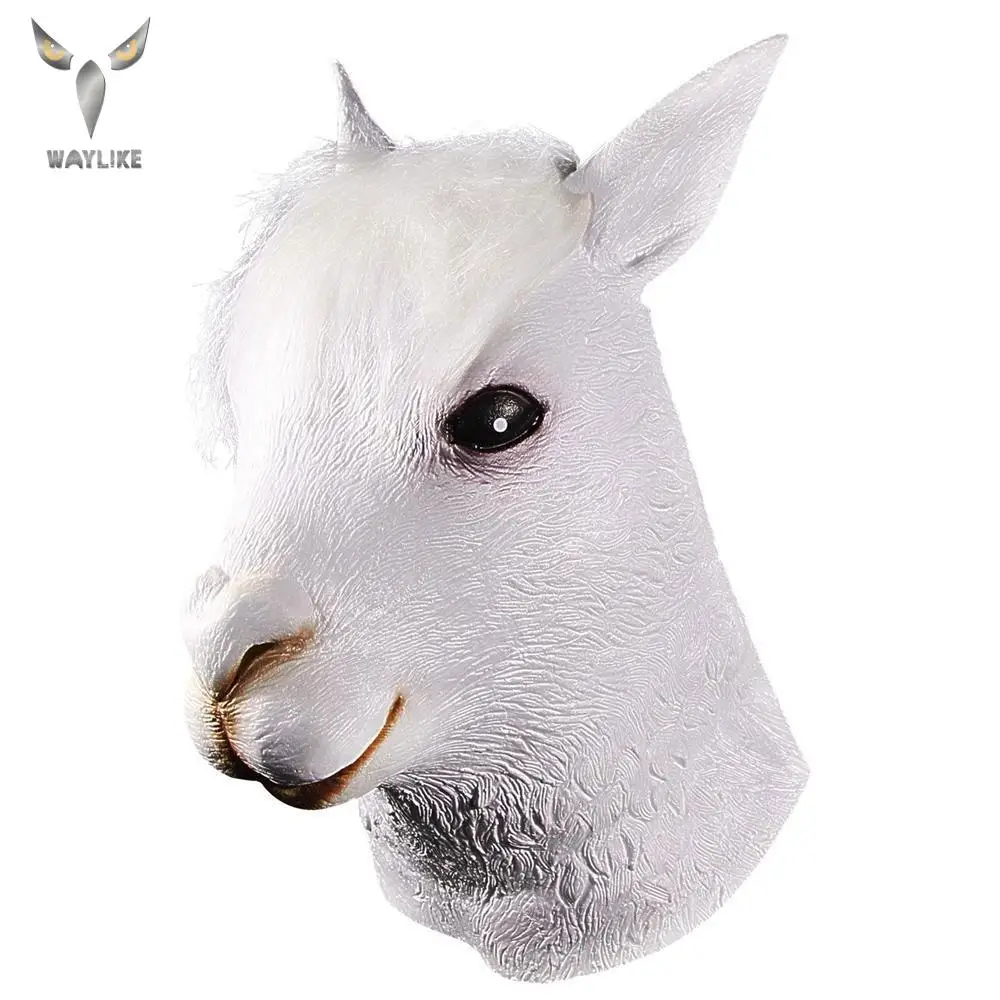 

Маска на голову WAYLIKE из альпаки, латексные милые белые маски ламы, костюм на Хэллоуин, вечеринку, новинка, маска на голову с животными