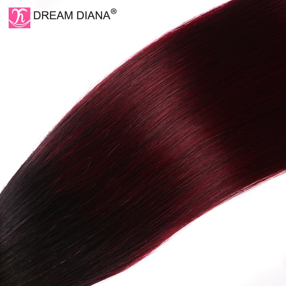DreamDiana Омбре бразильские прямые волосы с закрытием 1"-26" L красное вино Ombre 1B 99J Remy человеческие волосы пучки с кружевом