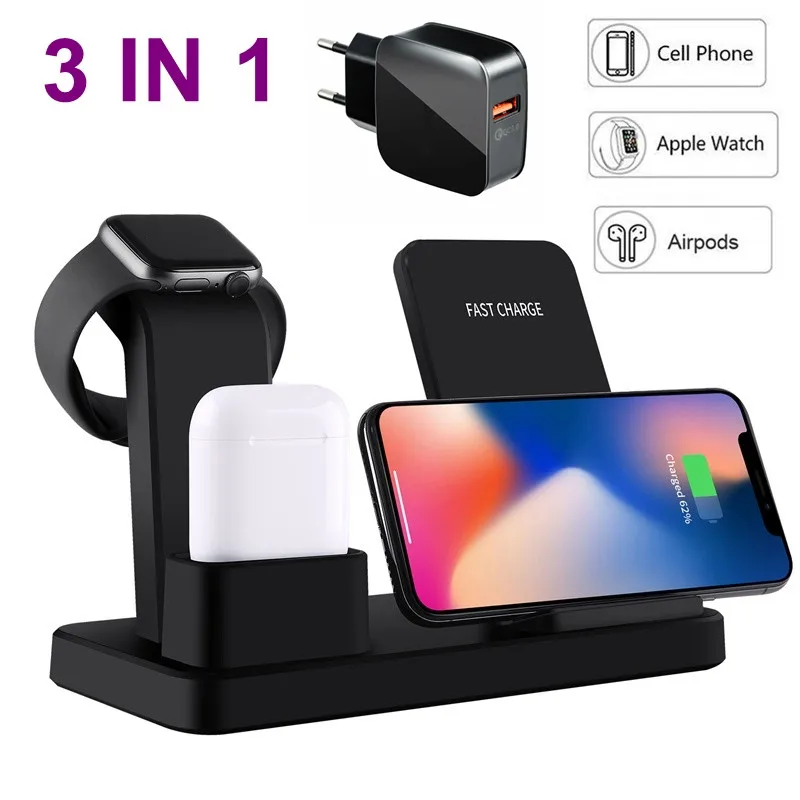3 в 1 зарядная док-станция держатель для Apple Watch 5 4 3 2 для iPhone 11 Pro Airpods док-станция Беспроводное зарядное устройство Подставка станция крепления база