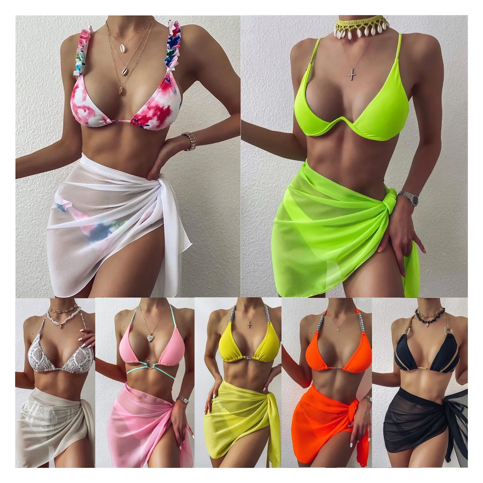 

2022NEW ITranyee Sexy Women Chiffon Swimwear Pareo Scarf Cover Up Wrap Kaftan Sarong Beach Wear Candy color Bikinis Cover-Ups