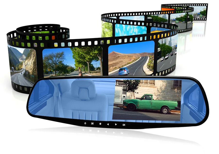 E-ACE, 4,3 дюймов, двойная, 1080 P, HD зеркальная камера, ночное видение, Автомобильный видеорегистратор, камера заднего вида, парковочная линия с камерой заднего вида, видеорегистратор