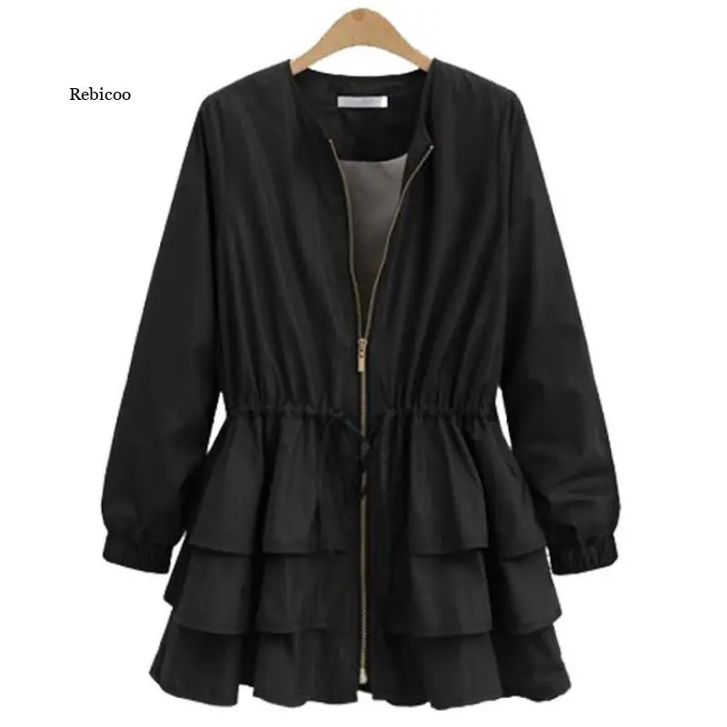

Spring Autumn New Womens Clothes Trench Coat for Women Fashion Skirt Plus Size Slim Ruffle Windbreaker Coat Loose Top