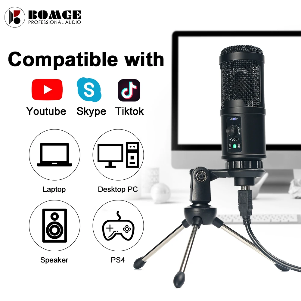 Конденсаторный usb микрофон BOMGE для студийной записи ноутбука ПК windows mac youtube tiktok