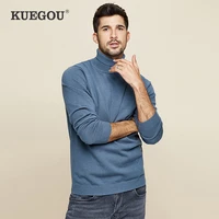 kuegou autumn winter mans sweater knitting high collar turtleneck men warm sweater fashion gentleman plus size xz 8923