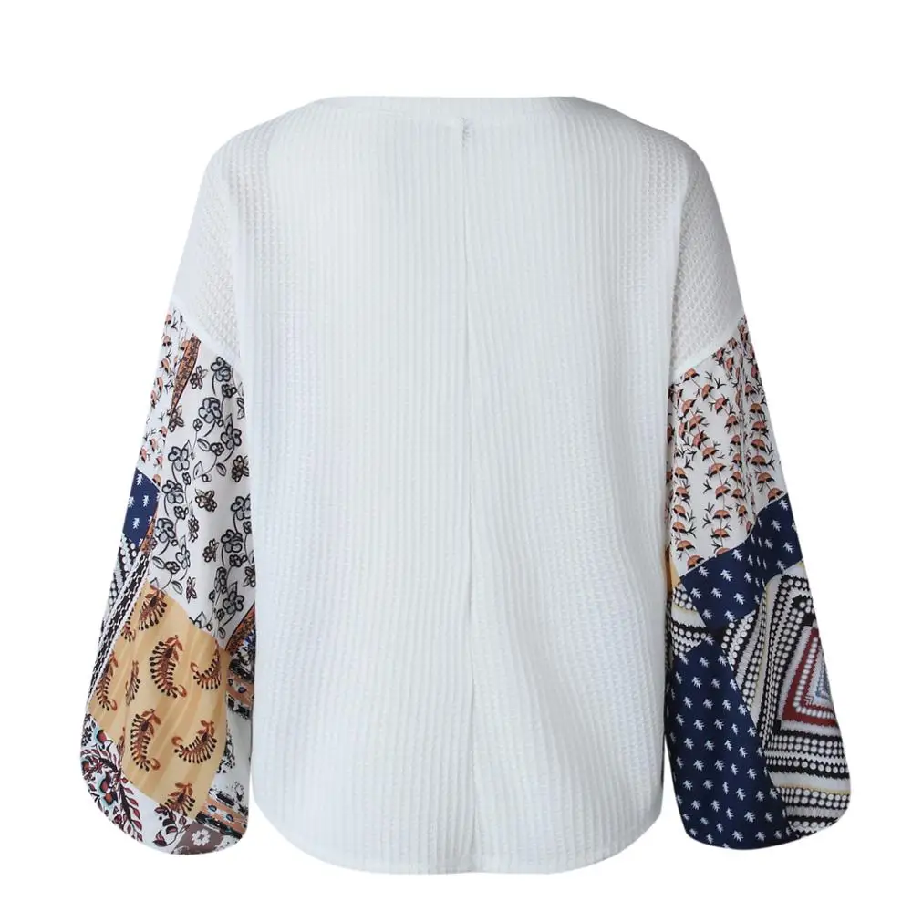 

Women Autumn Winter Knitting Pullovers Tops Patchwork Print Long Sleeve O Neck Casual Fashion Loose Lady Street Sweater
