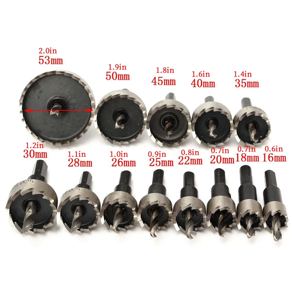 

13PCS 16-53mm HSS Drill Bit Set Holesaw Hole Saw Cutter Drilling Kit Hand Tool for Wood Stainless Steel Metal Alloy Cutting Nice