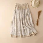 Японская кружевная плиссированная юбка в стиле девушки мори, женские хлопковые и льняные юбки средней длины с вышивкой и оборками, кавайные юбки U004