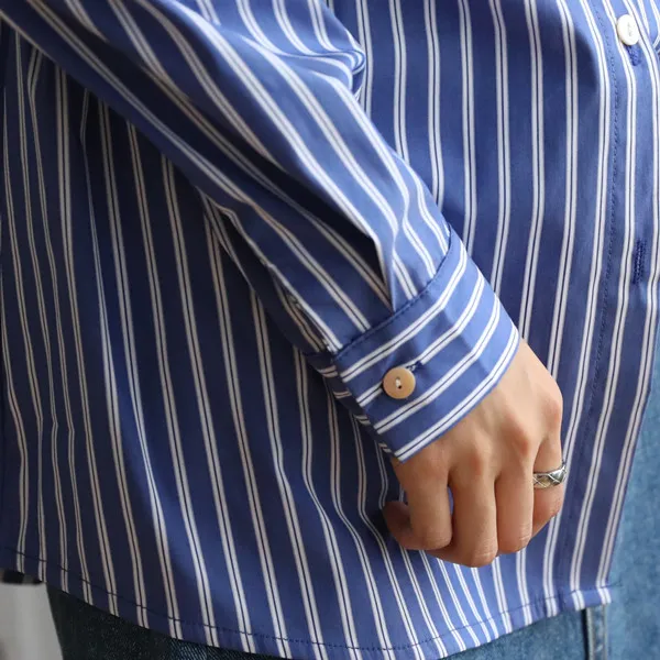 

CHEERART Blue Striped Fall 2020 Women Long Sleeve Blouse Button Up Collar Shirt Casual Loose Top And Blouse 2020 Fashion