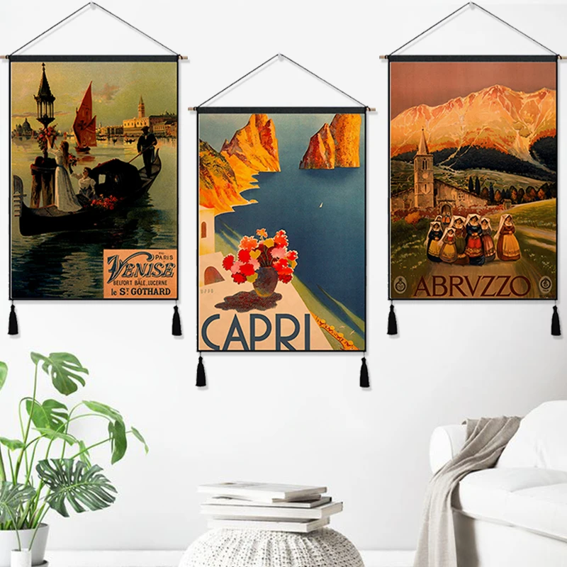 Итальянский Капри винтажный подвесной тканевый хлопковый постер с рисунком