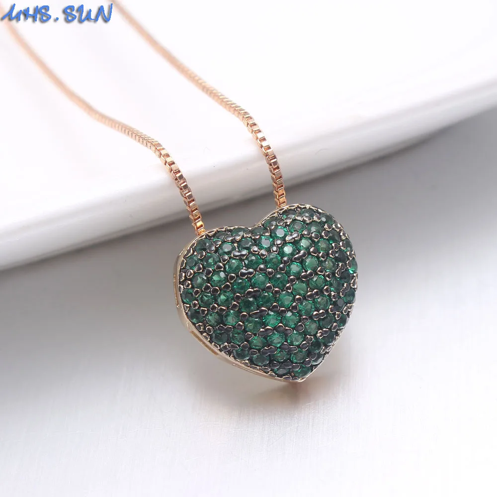 MHS.SUN Роскошная мозаика AAA кулон в форме сердца ожерелье для женщин модная цепочка