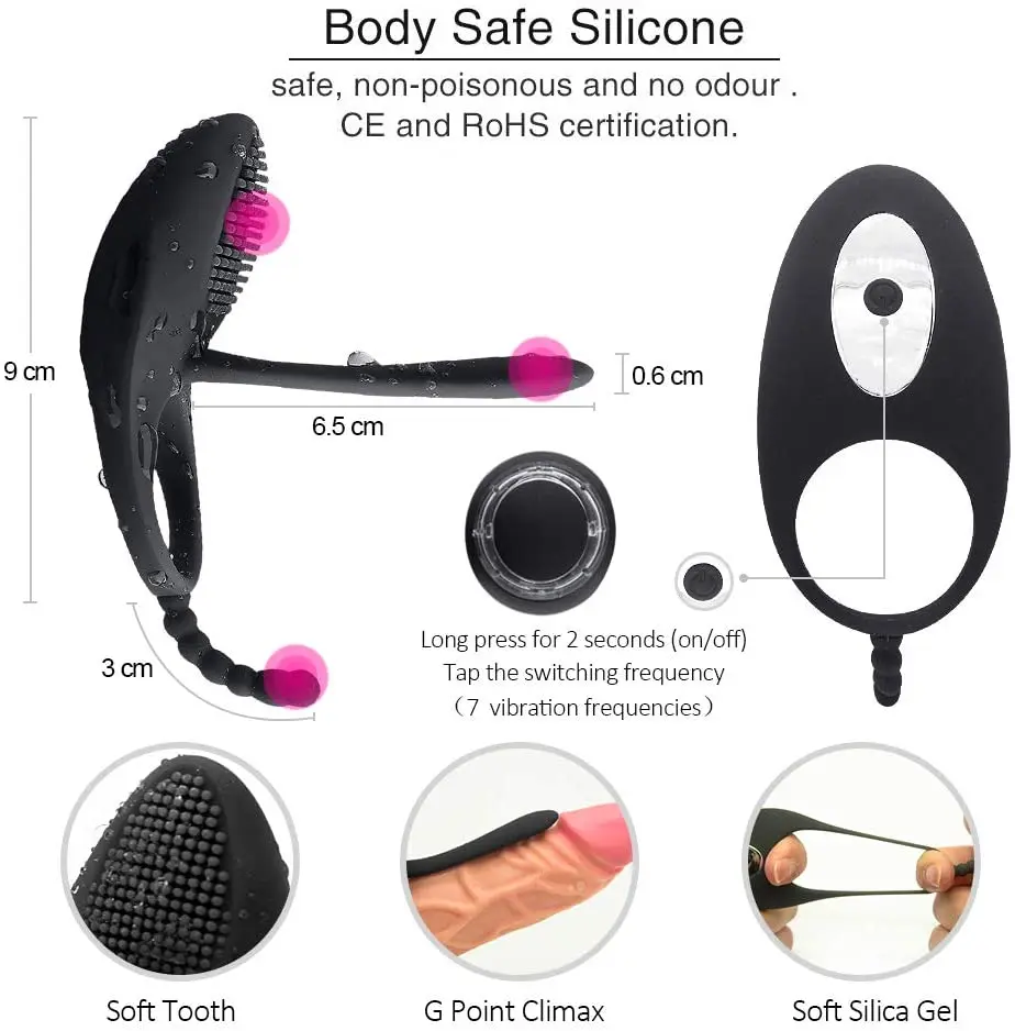 7-скоростное Виброкольцо для Пениса с двойной фиксацией, портативный и перезаряжаемый массажер для стимуляции, инструменты для секс-игрушек для мужчин.