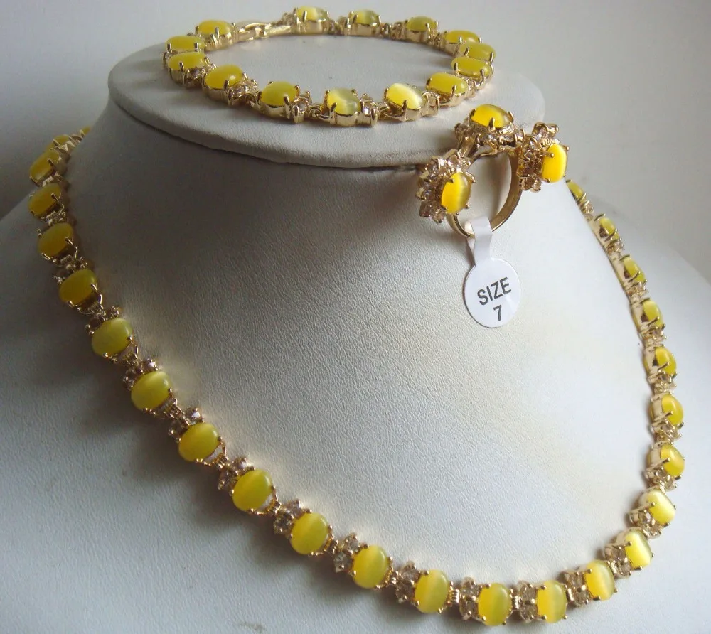

fine yellow opal necklace ring bracelet earring set