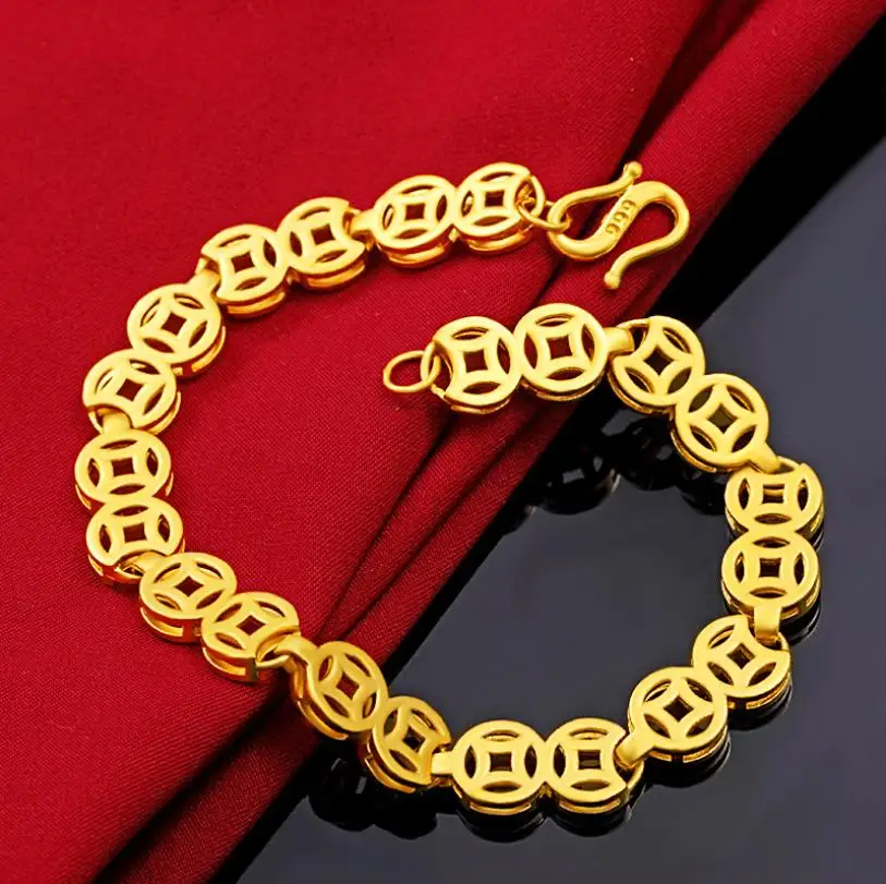 

Hi Classic 24k Золотая цепочка медные монеты Золотой браслет для вечевечерние НКИ подруги подарок на день рождения