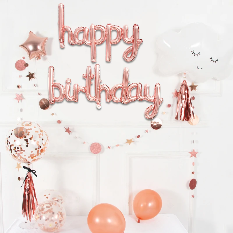 

2 Pcs/set Rose Gold Silver Blue Piink Happy Birthday Conjoined Letters Balloons Birthday Party Decoration Baby Shower Air Globos