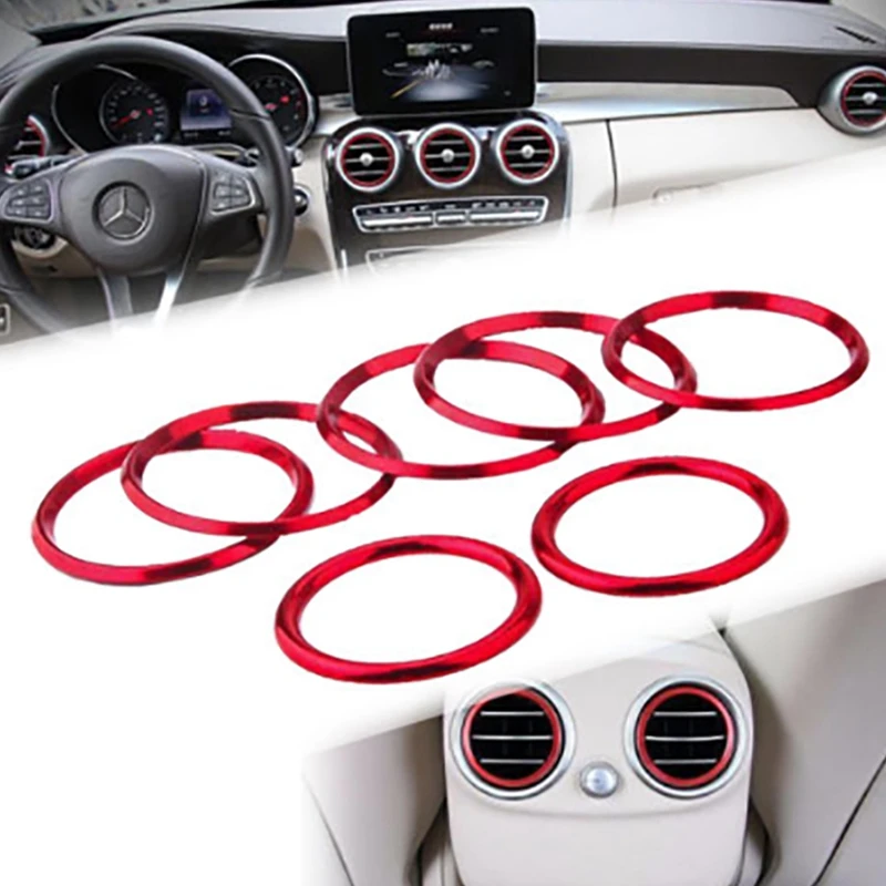 7Pcs Red Exterior A/C Air Vent Outlet Ring Cover Trim for Mercedes Benz C Class 2015 W205 C180 C200 C250 C300 C400 & GLC 2016 |