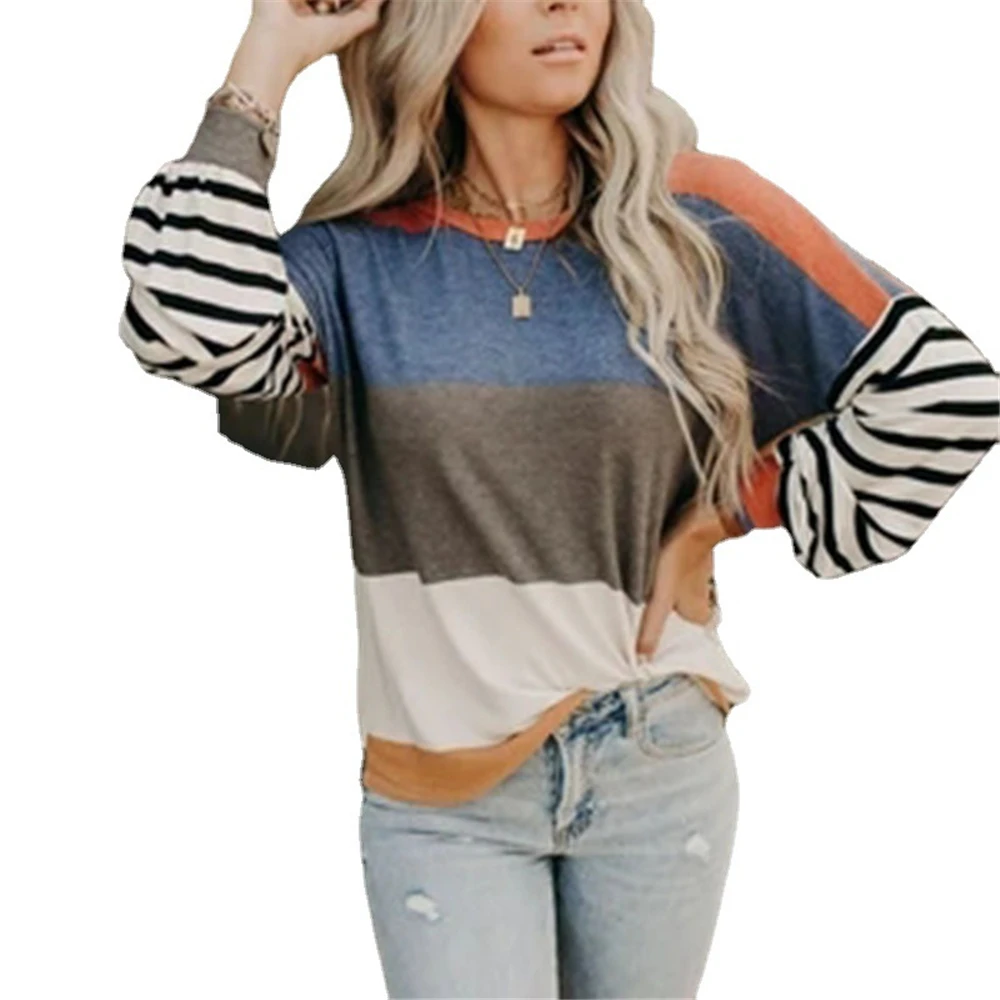 

Maternity Dresses Fashion New Long Sleeve Tees Round Neck Casual Contrast Stitching Stripe T-shirt Pregnant Clothes