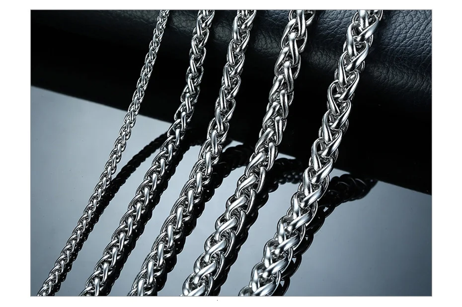 Vnox 3-7,4 мм Spiga Links Серебряный тон нержавеющая сталь цепь с плетением "пшеница" мужское ожерелье 24"