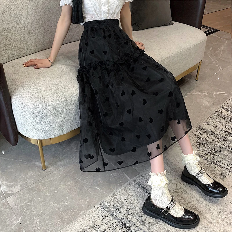 

Summer Skirts Womens Mesh High Waist Sweet Style Korean Clothes Female A-line Skirt Fashion Brand White Black Faldas New