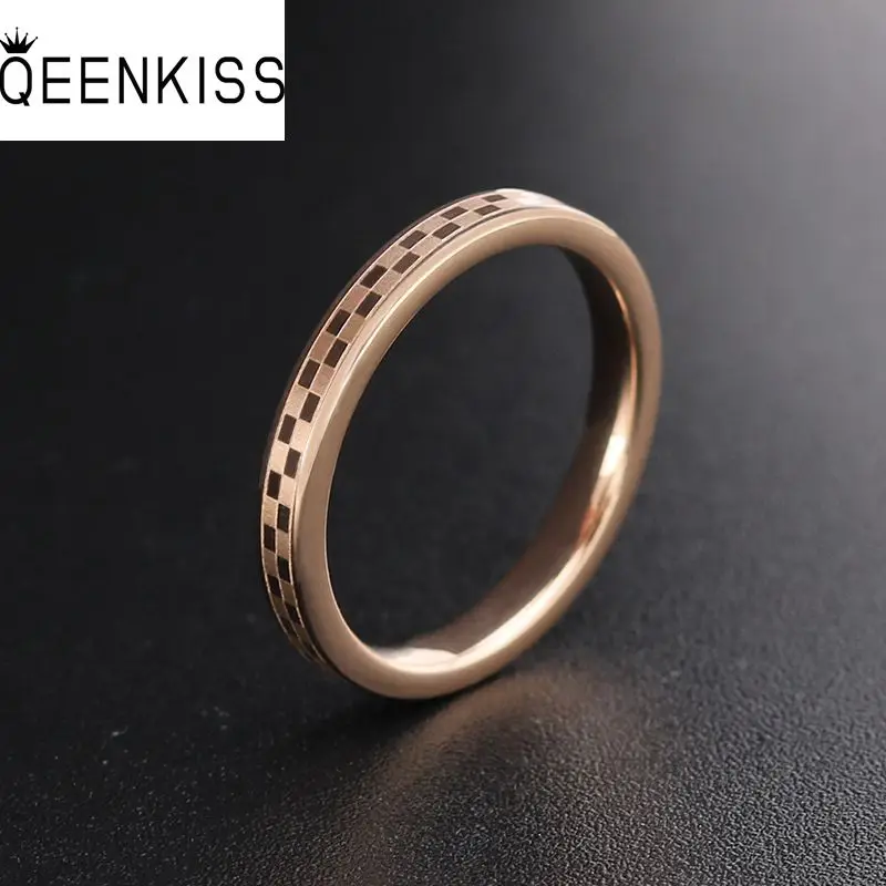 

QEENKISS RG853 2021 Fine Jewelry Wholesale Fashion New Woman Man Birthday Wedding Gift Lattice Titanium Stainless Steel Ring 1PC