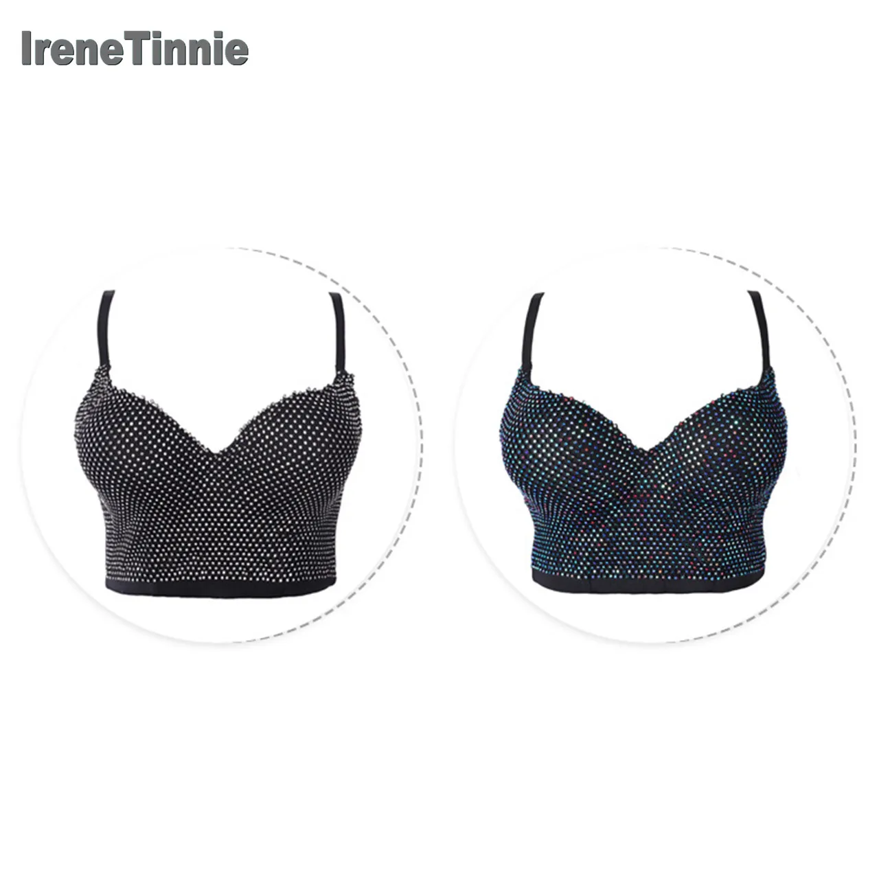 IreneTinne Новый женский сексуальный очаровательный кроп топ с бусинами и стразами
