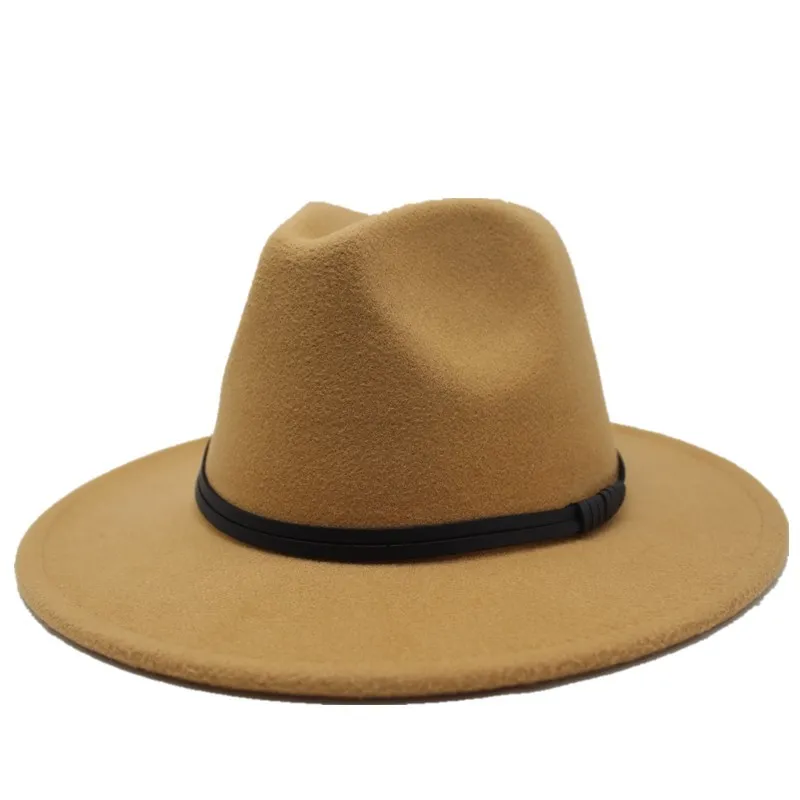Winte шерсть фетр Джаз Fedoras шапки со шнурками Пряжка декор для женщин унисекс Панама с широкими полями Трилби ковбойская Кепка Панама