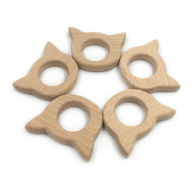 Деревянный Прорезыватель для зубов в виде кота Натуральная Детская игрушка