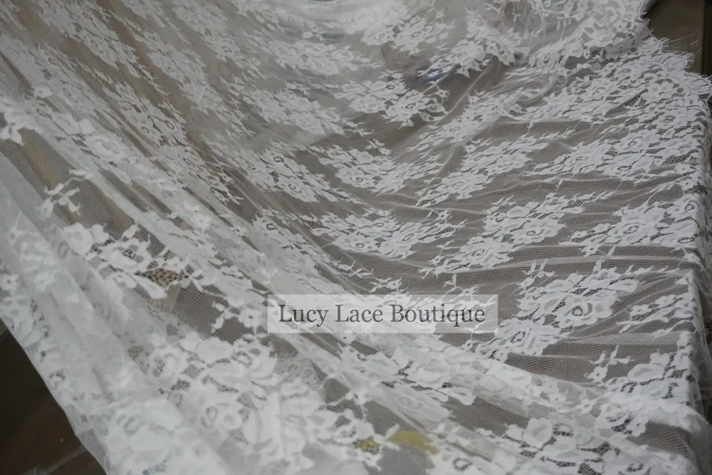 Lucy Lace Boutique 150x300 см/шт. Хорошее качество свадебное платье кружевная ткань с белыми и черными цветами ресницы кружева шантильи