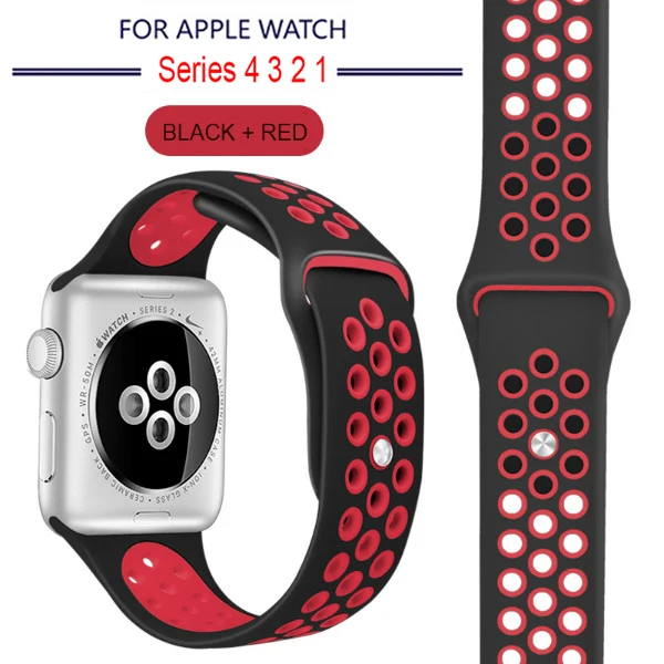 Мягкий спортивный силиконовый ремешок для Apple Watch серии 1, 2, 3, 42 мм, 38 мм, резиновый ремешок для iWatch 4/5, 40 мм, 44 мм - Цвет ремешка: 23 Black Red
