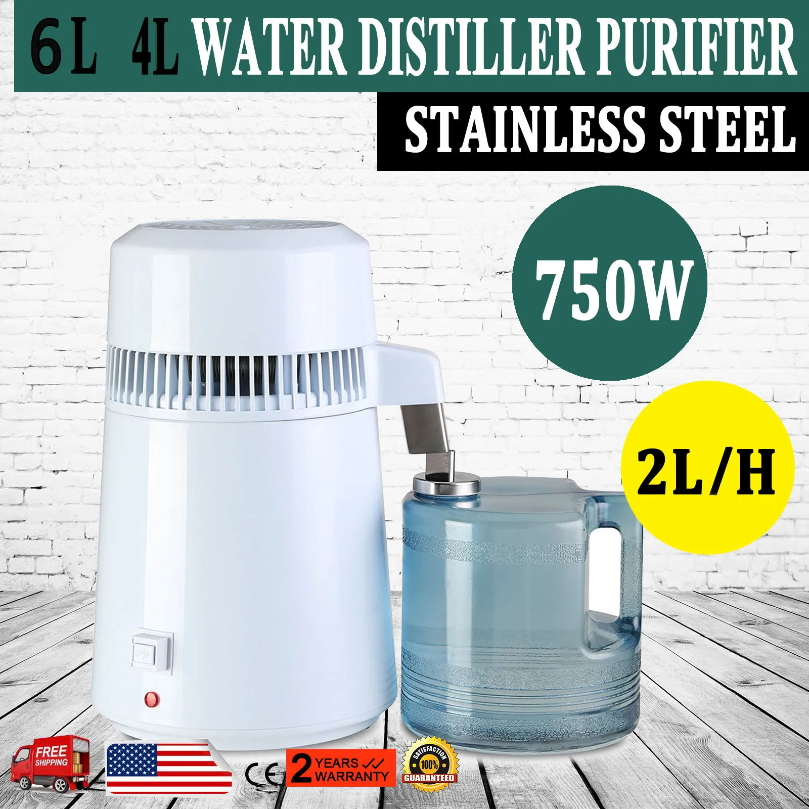 Pure Water Distiller 4L/6L Filter Distilled Water Machine Stainless Steel Portable Medical Electric Distillation Purifier Jug