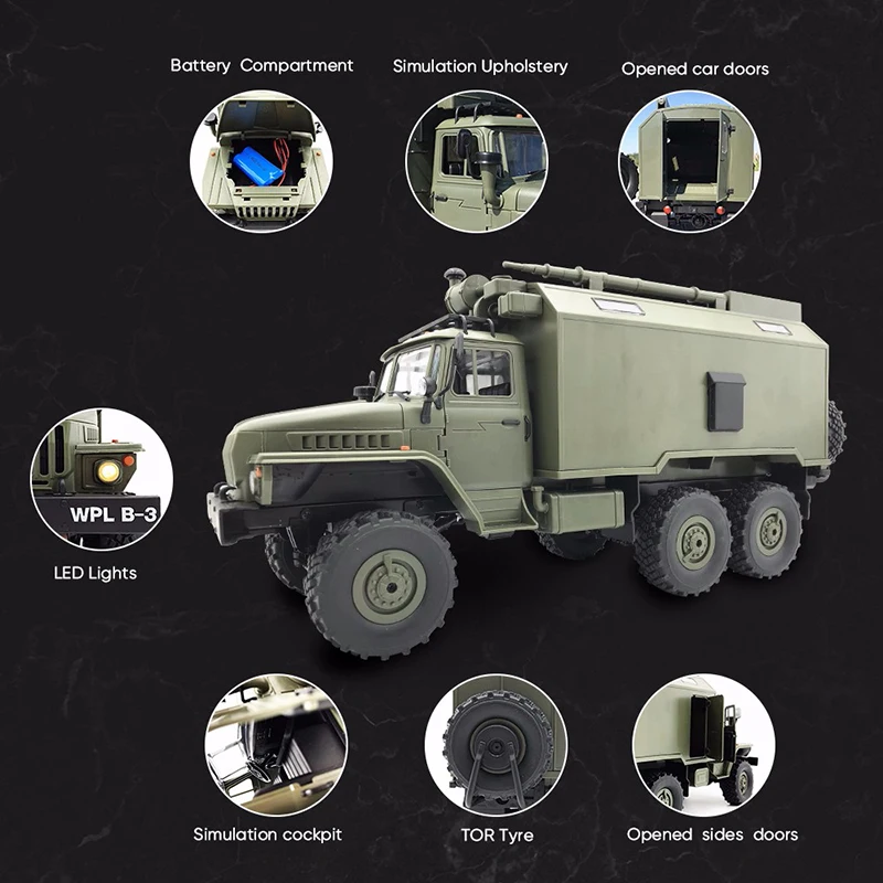 WPL B36 Урал 1/16 2,4G 6WD RC грузовик военный автомобиль Рок Гусеничный командный Коммуникационный автомобиль RTR игрушка авто армейские Грузовики Игрушки для мальчиков