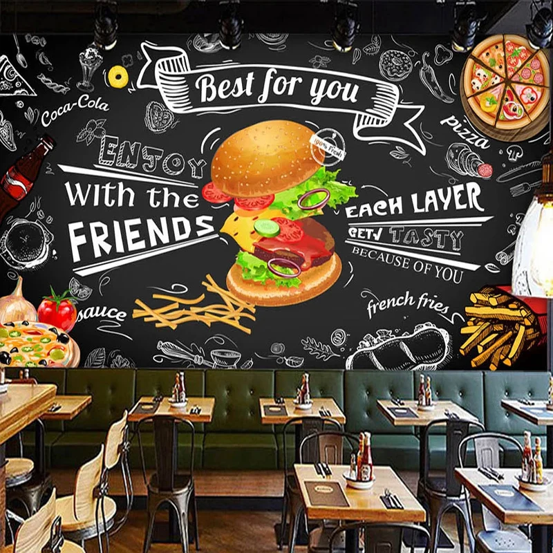 Tùy Chỉnh Bức Tranh Tường Treo Tường 3D Burger Nhà Hàng Thức Ăn Nhanh Quán Cà Phê Bếp Ảnh Đời Hình Phòng Khách Papel De Parede