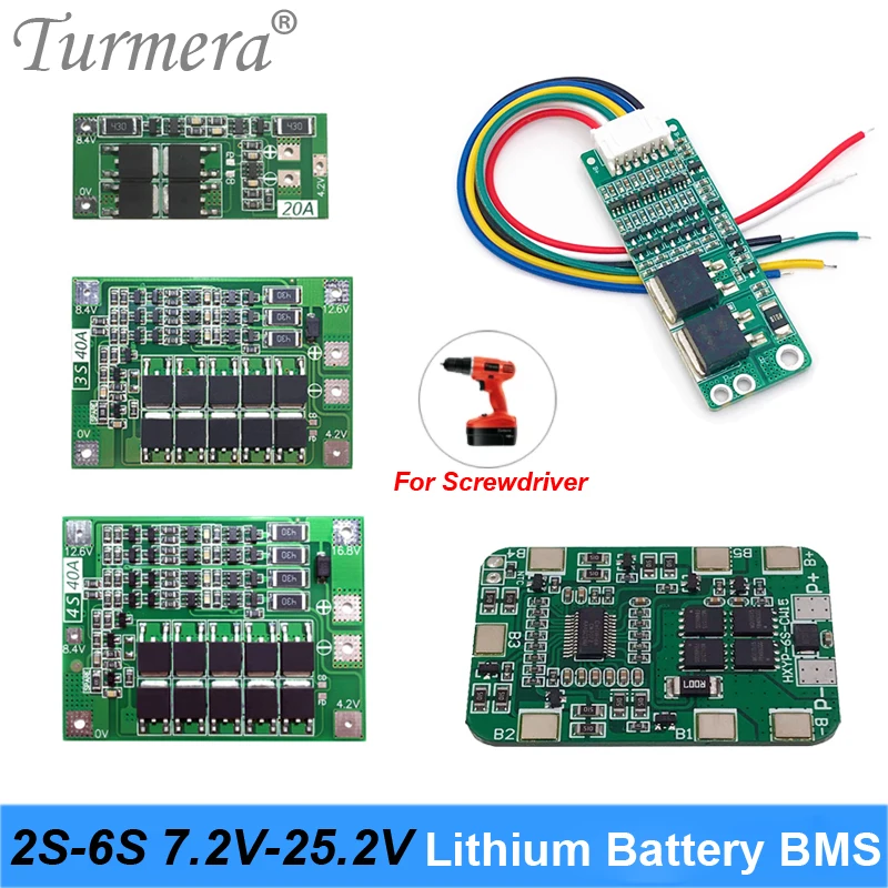 

Protection Board 2S 3S 4S 5S 6S BMS Lithium Battery Balance for 7.2V 12V 14.4V 16.8V 18V 21V 25V Screwdriver Battery Use Turmera
