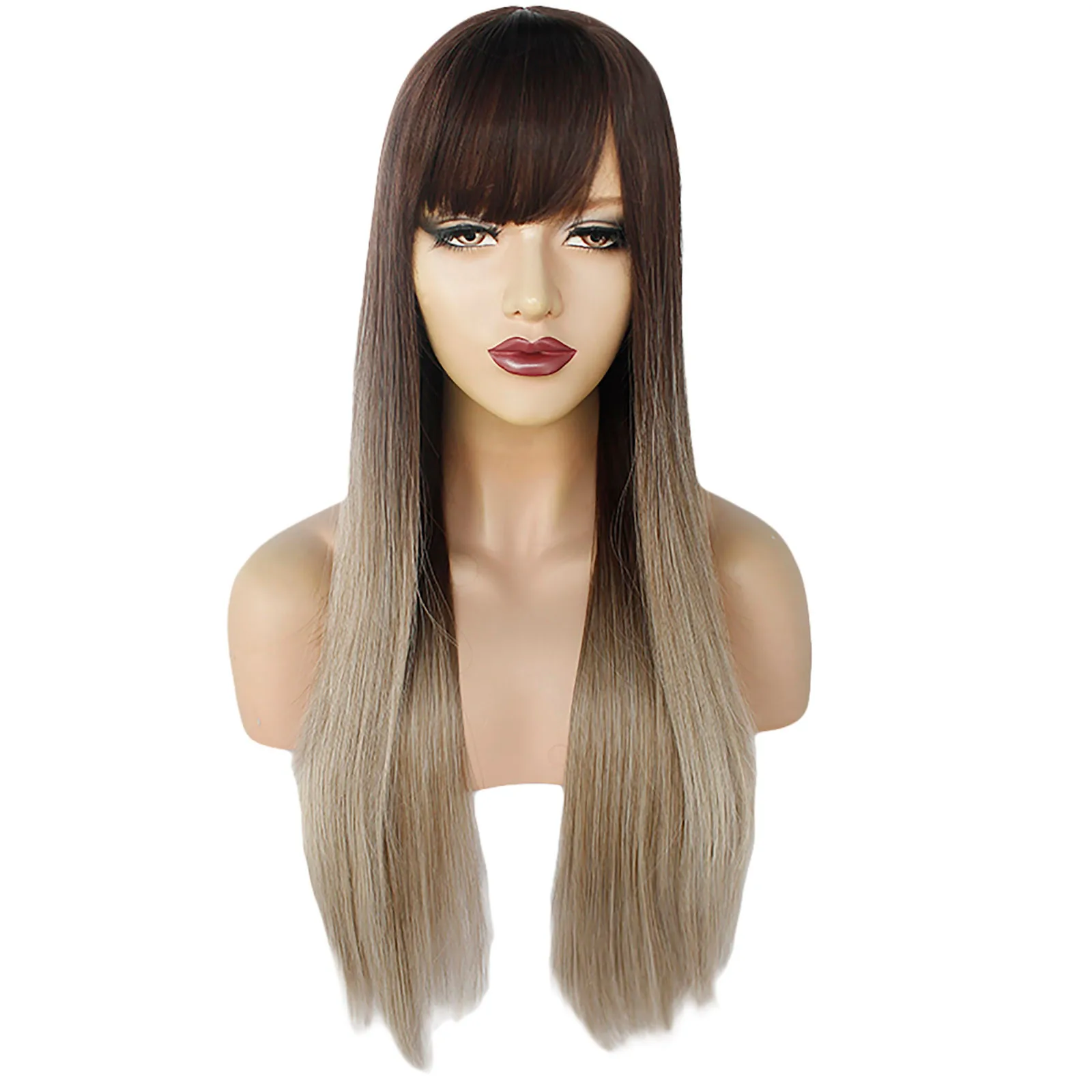 

Long Straight Gradient Color Wigs For Women Brown Blonde Natural Middle Part Heat Resistant Hair Synthetic Wig#g30