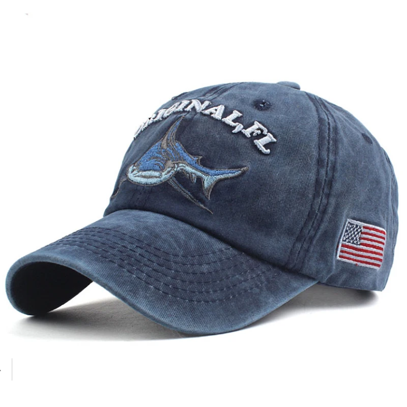 Бейсболка для мужчин и женщин хлопок Кепка с вышивкой акулы Повседневная