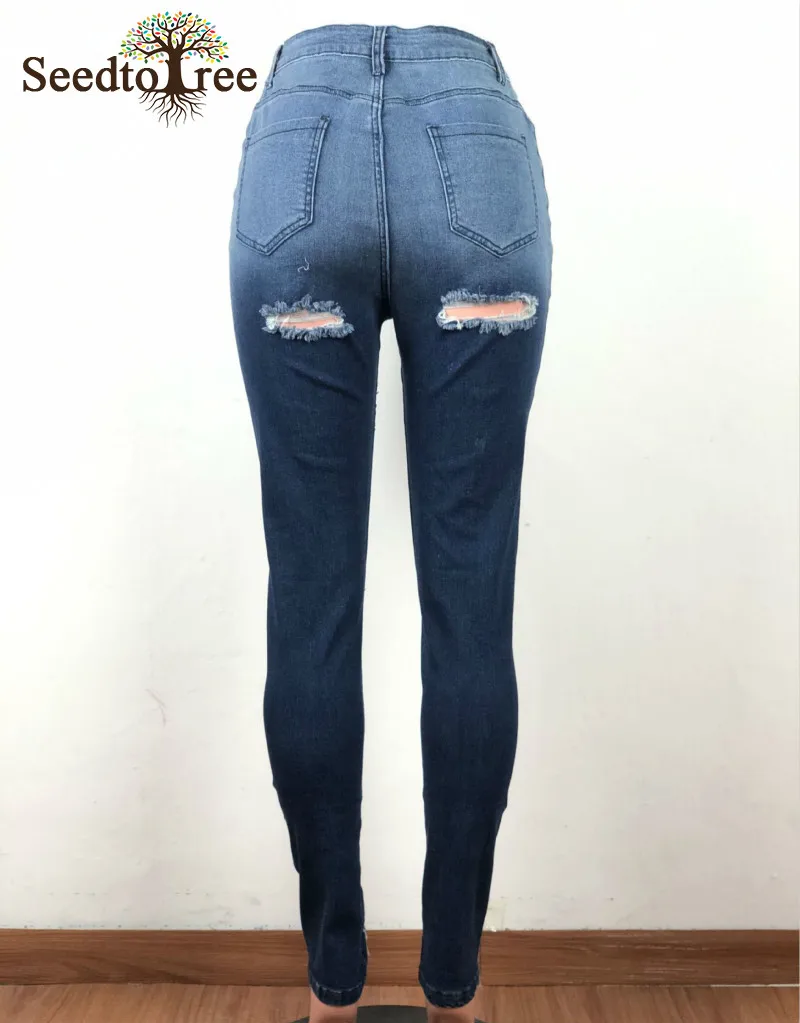 

High Waist Ripped Jeans Women Casual Skinny Denim Pants