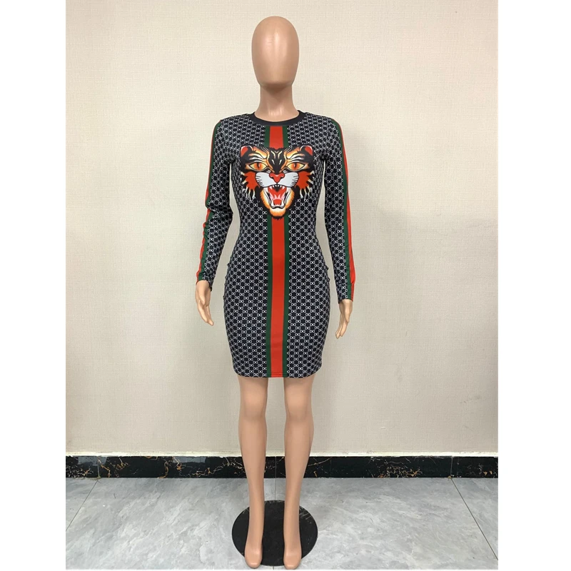 

2020 Women Fashion Sexy Night Club Sheath Mini Short Dress Long Sleeve Geometric Printed Bodycon Party Dresses Vestidos Mujer