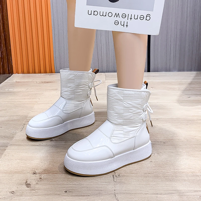 

Women Snow Boots Plush Zipper Platform Thick Bottom Ladies Ankle Boots Warm Winter Casual Fashion Female Cotton Shoes 2021