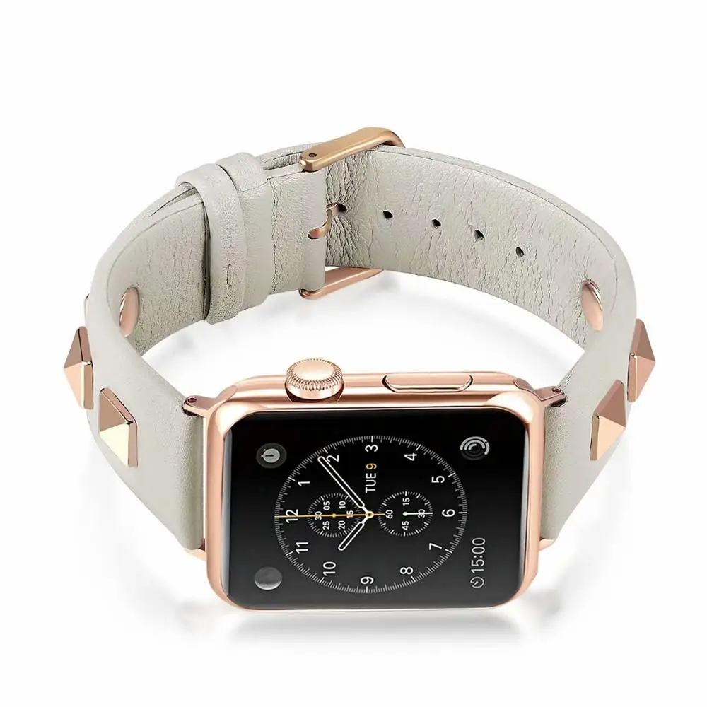 Новый роскошный стильный кожаный ремешок с заклепками для Apple Watch серии 4 40 мм 44
