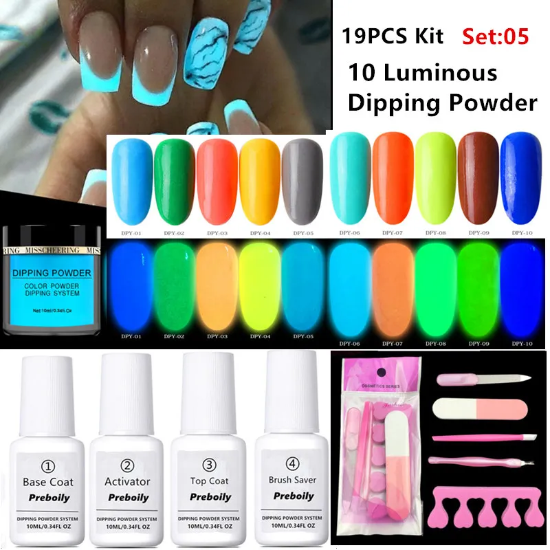 19 шт/лот погружающийся порошок арт наборы для ногтей основа Топ гель активатор