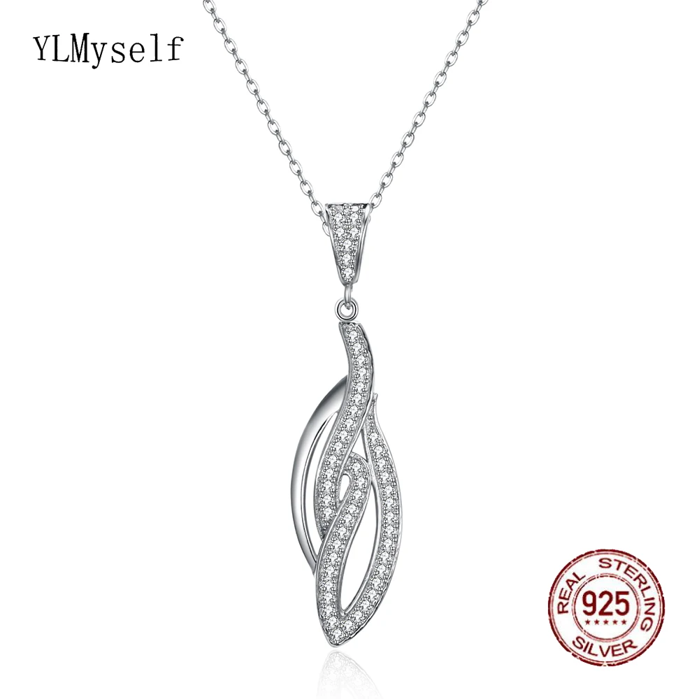 

New Real 925 Sterling Silver Pendant Necklace Fine Jewelry Large stock Leaf Elegant Silver Suspension Jewellery for Women