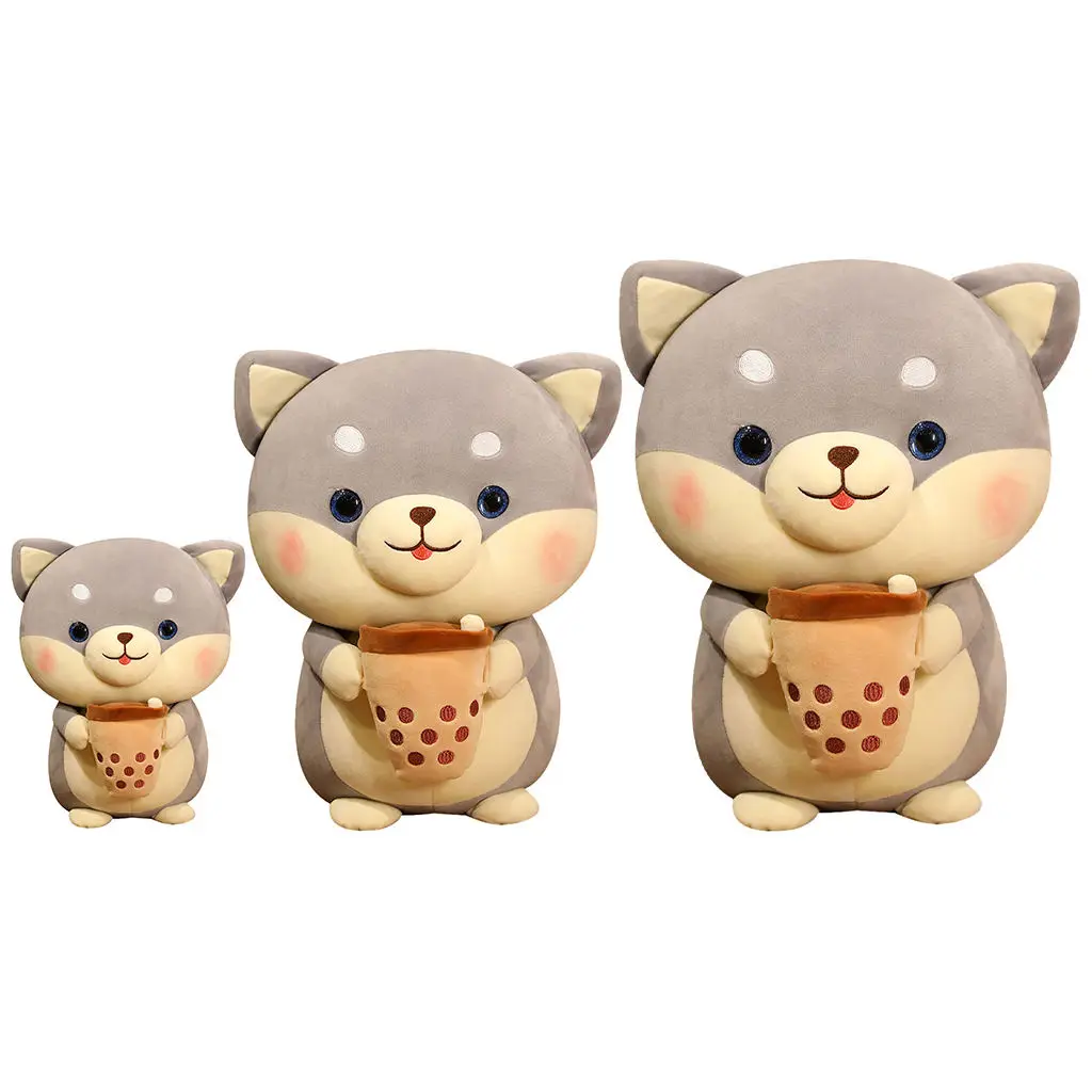

Cute Cartoon Comfortable Plush Dog Toys Baby Kids Shiba Inu Holding Bubble Tea Sleeping