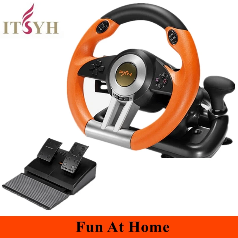 Игровой руль ITSYH с двойной вибрацией гоночный со складной педалью для ПК/PS3/PS4/XBOX