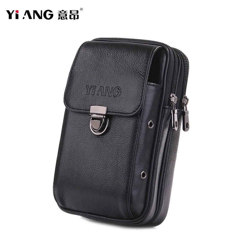 Vertical black L Натуральная кожа, Мужская поясная сумка, кошелек, поясная сумка для мобильного телефона/телефона, карман для денег, сумка для мужчин из воловьей кожи, набедренные сумки - Цвет: Vertical black L