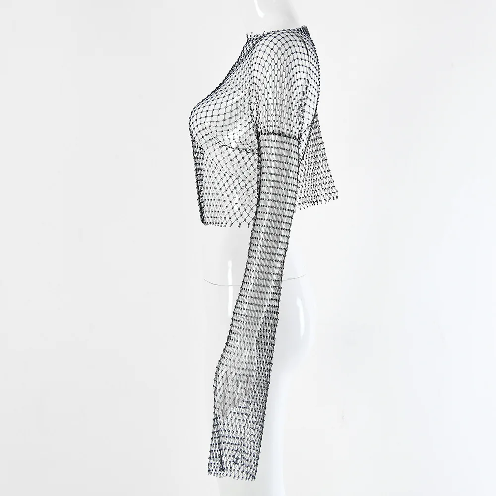 SRUBY Летняя Сексуальная Блестящая футболка со стразами женская прозрачная