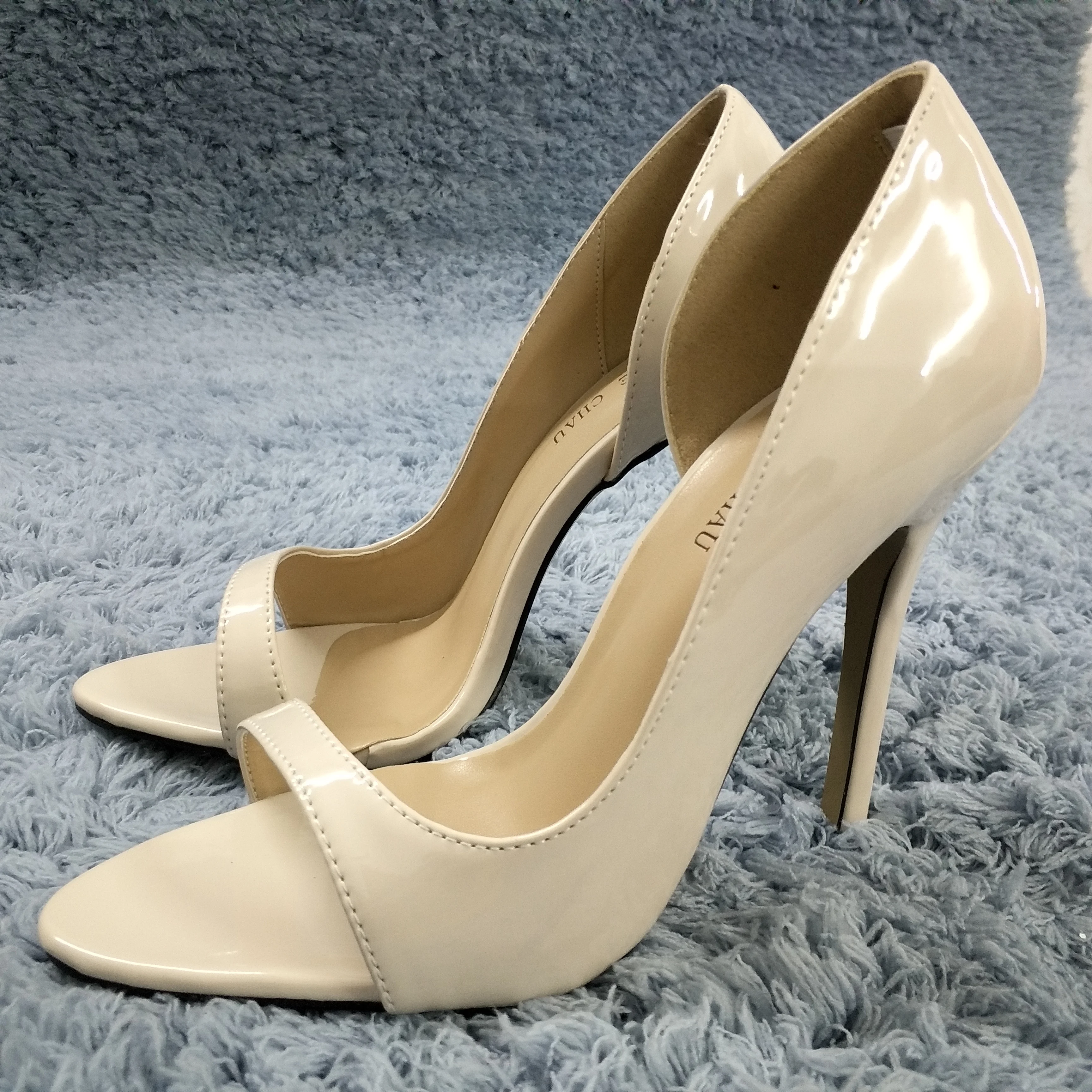 

Туфли-лодочки женские на высоком каблуке 12 см, пикантные вечерние туфли-лодочки абрикосового цвета, с открытым носком, на шпильке, для вечер...