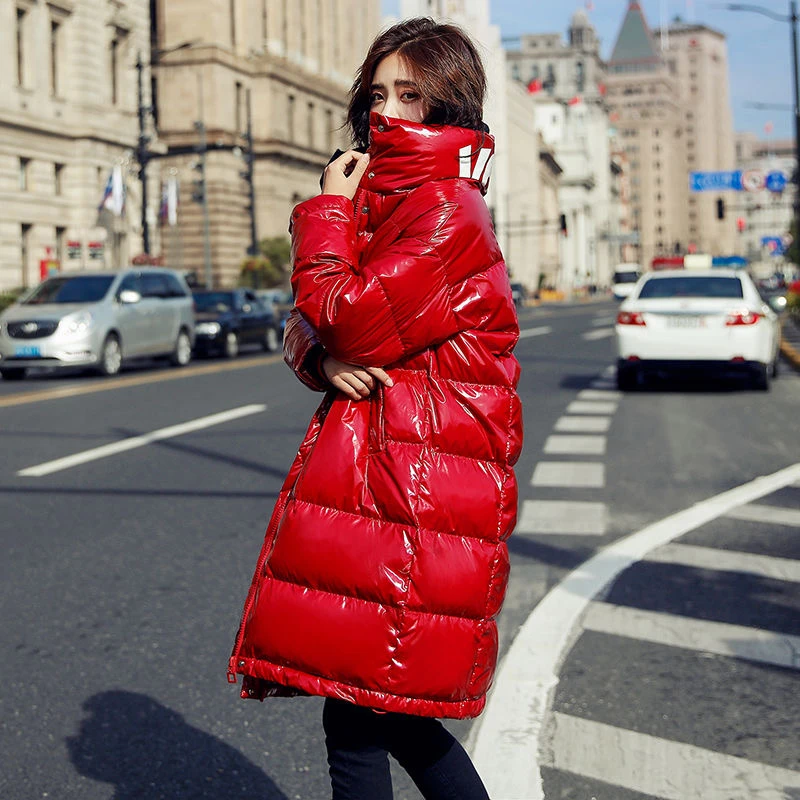 Женское блестящее водонепроницаемое пальто большого размера уличная зимняя