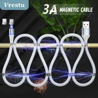 magic rope usb c magnetic cable type c micro usb cable 3a phone fast charging silicone cord for iphone 12 samsung xiaomi huawei