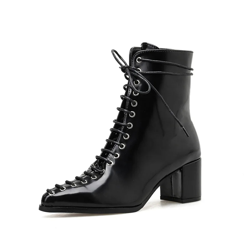 Леопардовые женские ботинки с острым носком на шнуровке из искусственной кожи