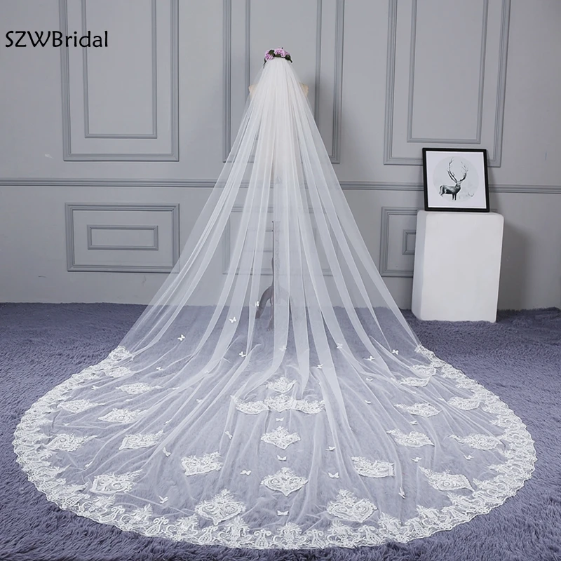 

New arrival Ivory Lace Appliques 3 Meter wedding accessories Bridal veil Welon voile mariage cathedral wedding veil